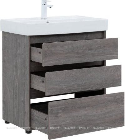 Тумба с раковиной Aquanet Nova Lite 75 дуб рошелье (3 ящика) 