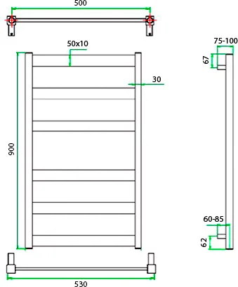 Полотенцесушитель водяной Grota Brezza 530x900 хром 