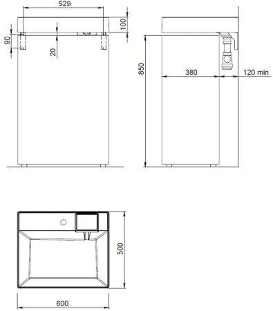 Раковина Azario Sharp 60 CS00078298 на стиральную машину Белая 
