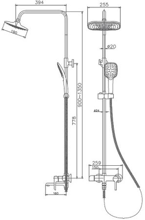 Душевая система Haiba HB24805-7 Черный Хром 