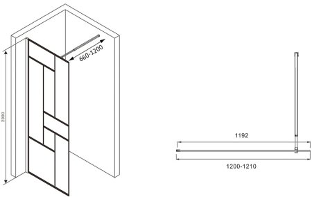 Душевая перегородка Abber Immer Offen 120 AG63120B профиль Черный стекло прозрачное 