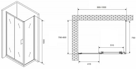 Душевой уголок Abber Schwarzer Diamant 100x80 AG301005-S805 профиль Хром стекло прозрачное 