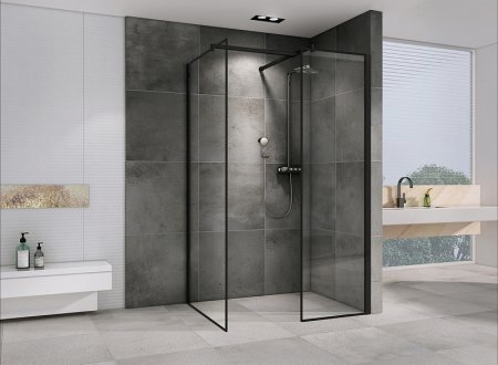 Душевая перегородка Abber Immer Offen 120 AG67129B профиль Черный стекло прозрачное 