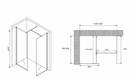Душевая перегородка Abber Immer Offen 120 AG67129B профиль Черный стекло прозрачное 