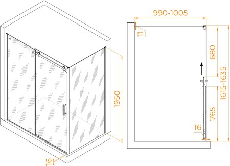 Душевой уголок RGW TO-44 (TO-14 + Z-050-2) 1600x1000 