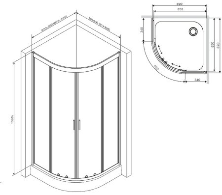 Душевой уголок AM.PM Gem 90х90 W90G-401-090BT профиль Черный матовый стекло прозрачное 