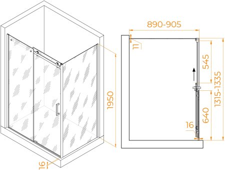 Душевой уголок RGW TO-44-1 (TO-14 + Z-060-2) 1300x900 