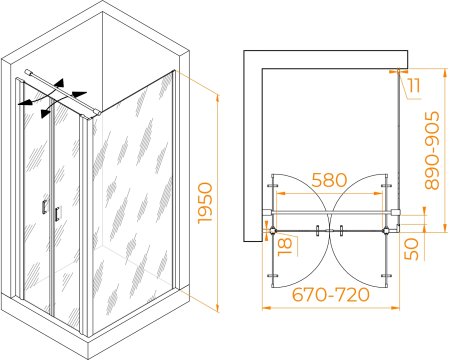 Душевой уголок RGW PA-144 (PA-104+Z-050-2+O-104) 700x900 
