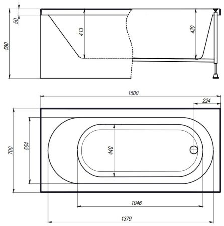 Акриловая ванна TIMO  ROHA 1500*700*580 (ROHA1570) 