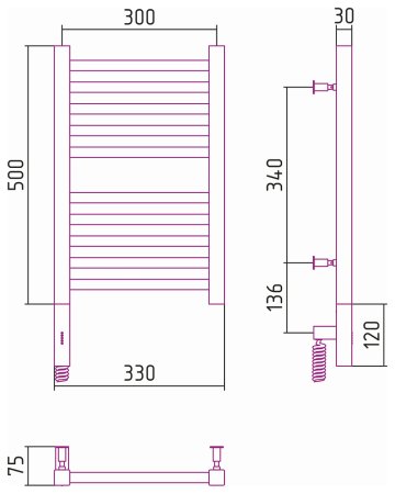 Полотенцесушитель электрический Сунержа Модус 3.0 50х30 L 