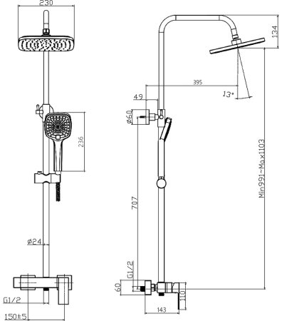 Душевая система Rush Thira TR3635-40 Хром 