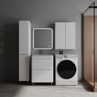 Тумба напольная STYLELINE "Бергамо мини 60" (2 ящ.) Люкс Плюс антискрейтч белый глянец с раковиной Каре Люкс МИНИ 600х350