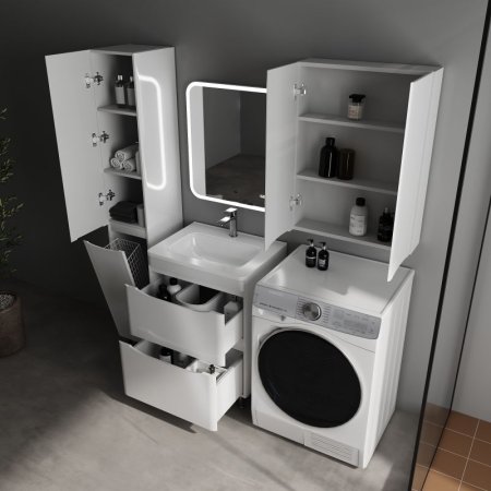 Тумба напольная STYLELINE "Бергамо мини 60" (2 ящ.) Люкс Плюс антискрейтч белый глянец с раковиной Каре Люкс МИНИ 600х350 
