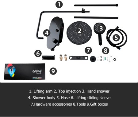 Душевая система Gappo G2495-86 Черная матовая 