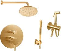 Душевая система Paffoni Light KITZLIG015HGSP с гигиеническим душем Золото медовое брашированное