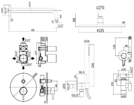 Душевая система Paffoni Light KITZLIG015HGSP с гигиеническим душем Золото медовое брашированное 