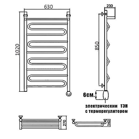 Полотенцесушитель электрический Ника Curve ЛZ/ВП 100х60 правый тэн 