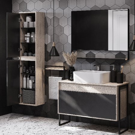 Тумба под раковину Aquaton Лофт Урбан 100 1A247701LQX60 подвесная Cерый графит Дуб орегон 