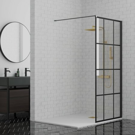 Душевая перегородка Paini 80 Walk-In 80G профиль Черный матовый стекло прозрачное с рисунком 