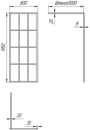 Душевая перегородка Paini 80 Walk-In 80G профиль Черный матовый стекло прозрачное с рисунком 