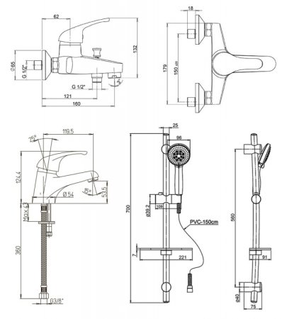 Комплект смесителей Paini Creta 42CRKIT3 Хром 