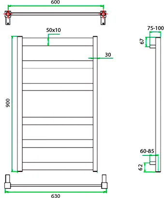 Полотенцесушитель водяной Grota Brezza 630x900 хром 