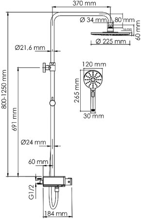 Душевая система WasserKRAFT A113.067.127.CH Thermo с термостатом Хром Белая 