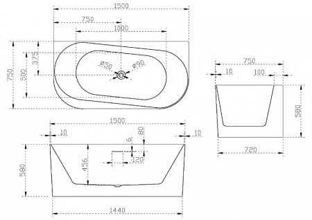 Акриловая ванна Abber 150х75 AB9494-1.5 без гидромассажа 