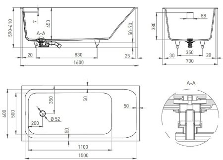 Ванна из искусственного камня Salini Orlanda Kit 160х70 102125M Белая матовая 