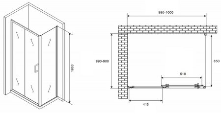 Душевой уголок Abber Schwarzer Diamant 100x90 AG301005-S905 профиль Хром стекло прозрачное 