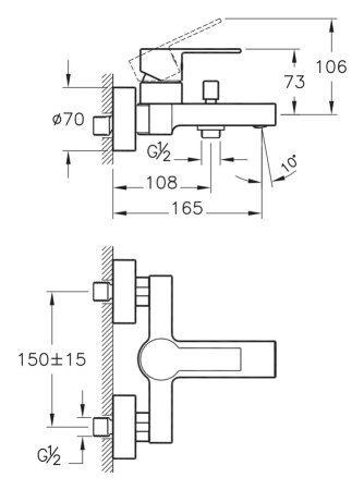 Смеситель VitrA Flo S A41937EXP для ванны с душем 