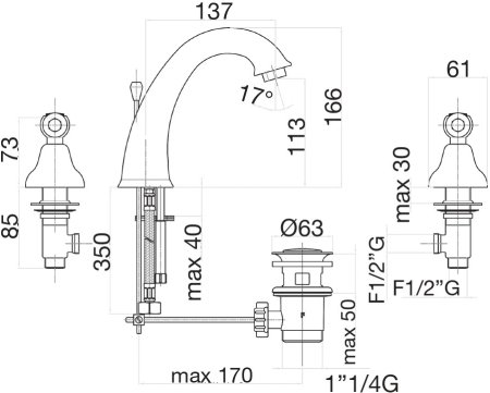 Смеситель для раковины Fiore COLONIALE 02ZZ0628, бронза 