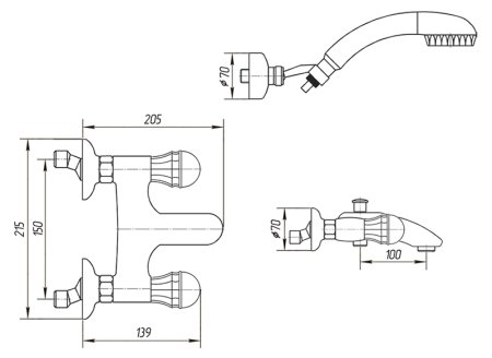 Смеситель Migliore Korona Swarovski ML.KRN-4702 Cr для ванны с душем 