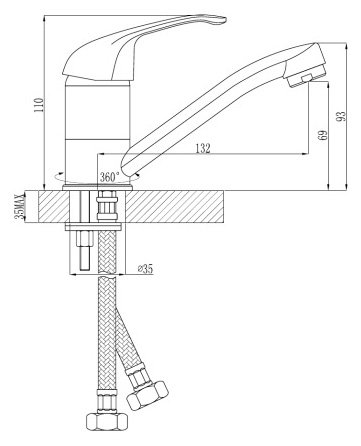 Смеситель для кухни Rossinka A35-22U Хром 