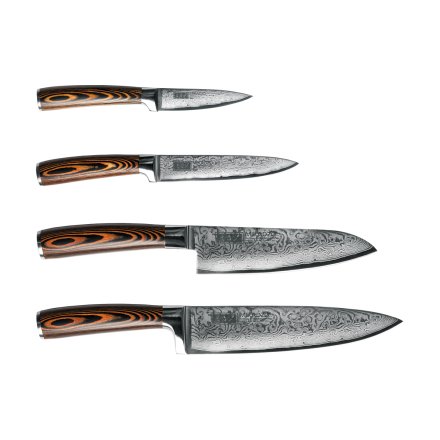 Набор из 4 ножей Omoikiri Damascus Suminagashi SET+подставка 4996233 