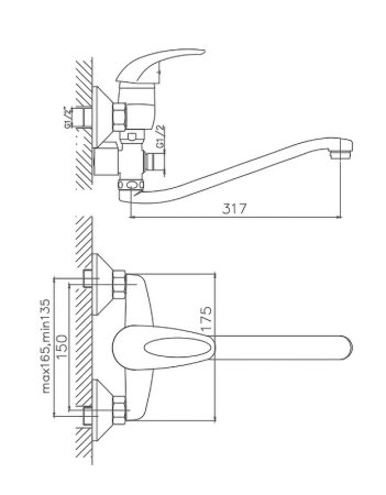 Смеситель однорычажный для ванны длинный излив30S HAIBA CRON CN2129 