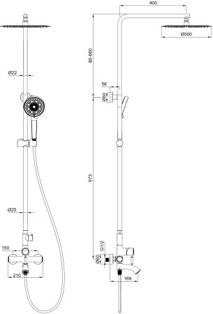Душевая система WONZON & WOGHAND, Брашированное золото (WW-88047073-BG) 