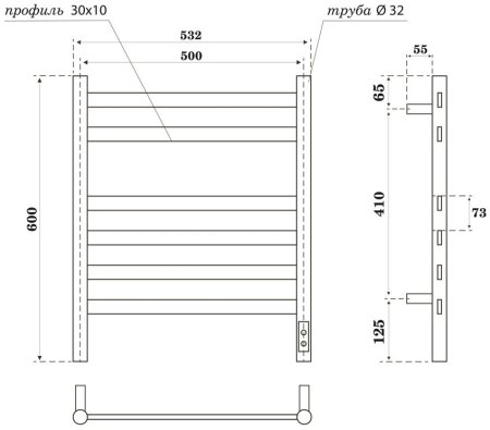 Полотенцесушитель электрический Point Селена PN16856W П6 500x600, диммер справа, белый 