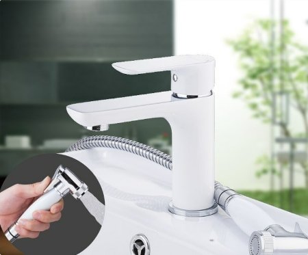 Смеситель для раковины Gappo G48 G1048-1 с гигиеническим душем Белый Хром 