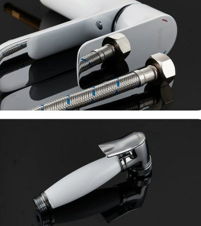 Смеситель для раковины Gappo G48 G1048-1 с гигиеническим душем Белый Хром 