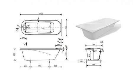 Ванна из литьевого мрамора Эстет Альфа 170 170x70 