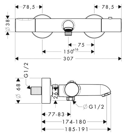 Термостат Axor Citterio M 34435000 для ванны с душем 