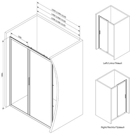 Душевая дверь AM.PM Gem 120 W90G-120-1-195MM профиль Хром матовый стекло матовое-прозрачное 