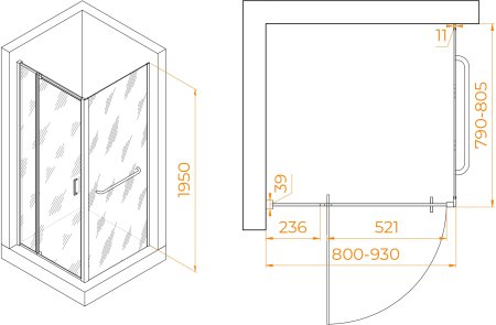 Душевой уголок RGW PA-078-1B (RGW PA-008B + Z-060-2B) 800x800 