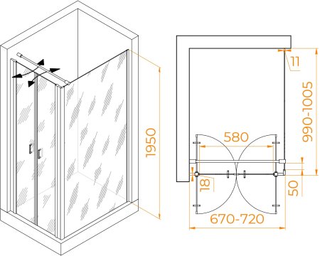 Душевой уголок RGW PA-144 (PA-104+Z-050-2+O-104) 700x1000 