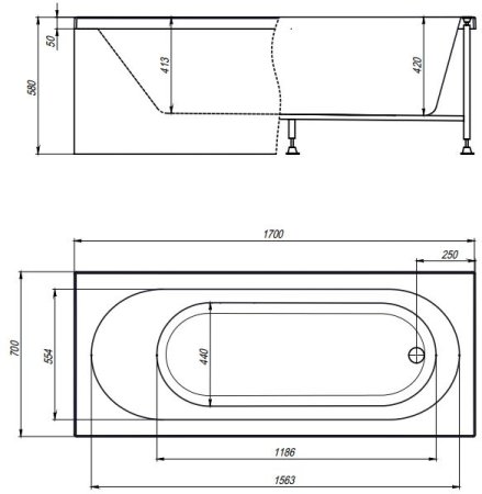 Акриловая ванна TIMO  ROHA 1700*700*580 (ROHA1770) 