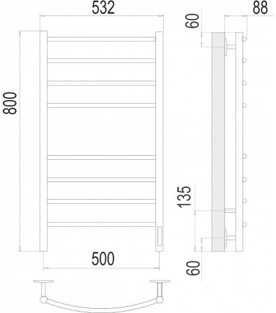 Электрический полотенцесушитель Terminus Классик П8 500х800 4670078527608 Черный матовый 