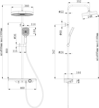 Душевая система со смесителем ESKO (ST350) 