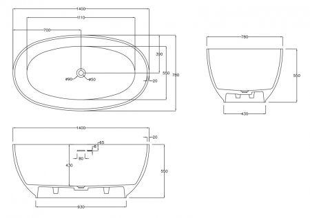 Ванна из искусственного камня ABBER Stein AS9641-1.4 белая матовая 