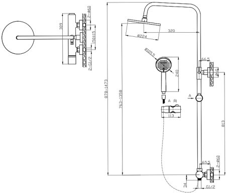 Душевая система Bronze de Luxe Focus 24612BG Черная матовая 
